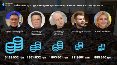 П'ять народних депутатів від Харківщини з найбільшими доходами за 2024 рік