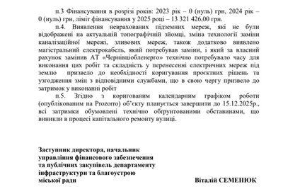 Відповідь Департаменту інфраструктури Чернівців щодо ремонту вулиці Заньковецької Відповідь Департаменту інфраструктури Чернівців щодо ремонту вулиці Заньковецької