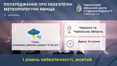 На Черкащині прогнозують погіршення погодних умов 18 липня На Черкащині прогнозують погіршення погодних умов 18 липня