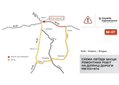 Об'їзд через перекриття мосту у Сарнах Об'їзд через перекриття мосту у Сарнах