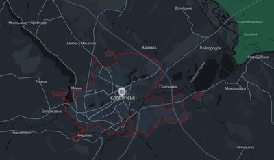 Місто Слов'янськ Донецької області на мапі аналітичного проєкту DeepState 6 серпня 2026 року Місто Слов'янськ Донецької області на мапі аналітичного проєкту DeepState 6 серпня 2026 року