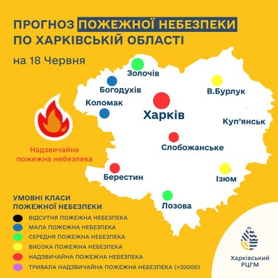 Попередження про пожежну небезпеку на Харківщині на 18 червня Попередження про пожежну небезпеку на Харківщині на 18 червня