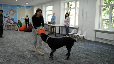 У чернігівському ветеранському просторі "Серцевір" проводять заняття з каністерапії із собакою Лілу У чернігівському ветеранському просторі "Серцевір" проводять заняття з каністерапії із собакою Лілу