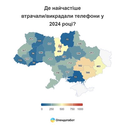 Де найчастіше втрачали, викрадали телефони у 2024 році Де найчастіше втрачали, викрадали телефони у 2024 році