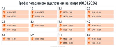 Графіки погодинних вимкнень електроенергії, Івано-Франківщина, 8 січня Графіки погодинних вимкнень електроенергії, Івано-Франківщина, 8 січня