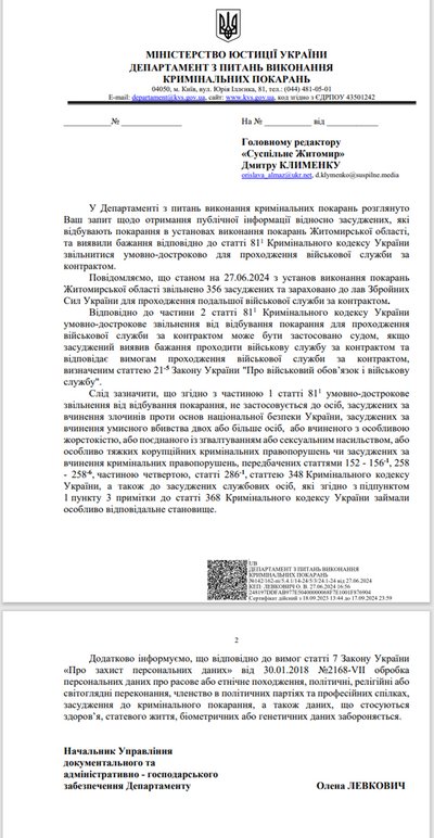 На Житомирщині понад 300 засуджених пішли на службу за контрактом у військо На Житомирщині понад 300 засуджених пішли на службу за контрактом у військо