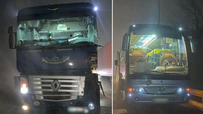 Відбулося зіткнення між вантажним автомобілем "Renault Magnum" та рейсовим автобусом "Scania", 19 грудня 2025 року, Хмельниччина