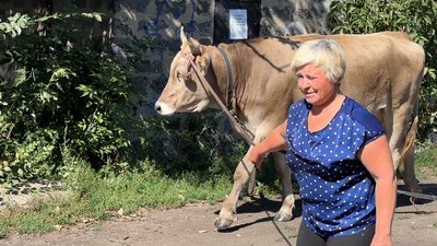 Світлана з коровою Мілкою Мирове Донецька область 29 серпня 2025 рік Світлана з коровою Мілкою Мирове Донецька область 29 серпня 2025 рік