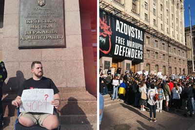 Олег Симороз під час протесту під КМДА Олег Симороз під час протесту під КМДА