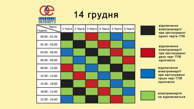 Графік погодинних відключень електроенергії на Чернігівщині: які черги планують вимикати 14 грудня Графік погодинних відключень електроенергії на Чернігівщині: які черги планують вимикати 14 грудня