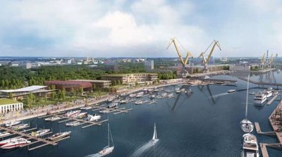 У проєкті "Аквапорт" два береги річки із спорудами, причалами У проєкті "Аквапорт" два береги річки із спорудами, причалами