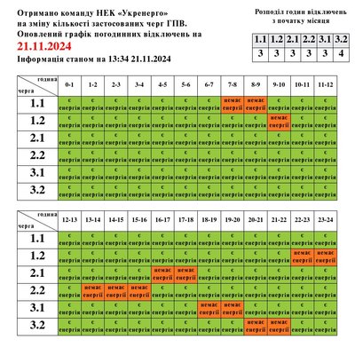 Вимкнення електроенергії на Львівщині 21 листопада: графіки Вимкнення електроенергії на Львівщині 21 листопада: графіки