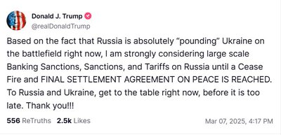 Трамп пригрозив Росії санкціями