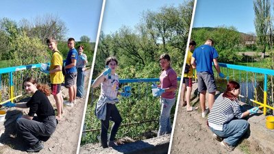 Дві години та понад 15 літрів фарби: на Вінниччині школярі пофарбували міст у національні кольори Дві години та понад 15 літрів фарби: на Вінниччині школярі пофарбували міст у національні кольори