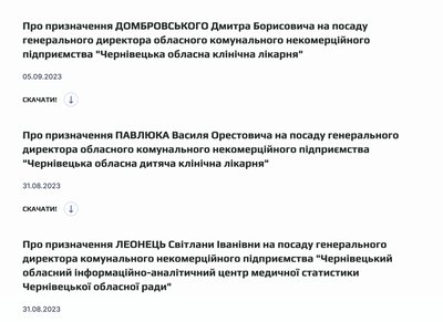 Проєкти рішень Чернівецької обласної ради про кадрові призначення Проєкти рішень Чернівецької обласної ради про кадрові призначення