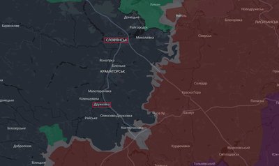 Міста Слов'янськ та Дружківка Донецької області на мапі аналітичного проєкту DeepState 8 липня 2026 року