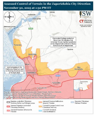 Сили оборони просунулись поблизу Степногірська на Запоріжжі — ISW Сили оборони просунулись поблизу Степногірська на Запоріжжі — ISW