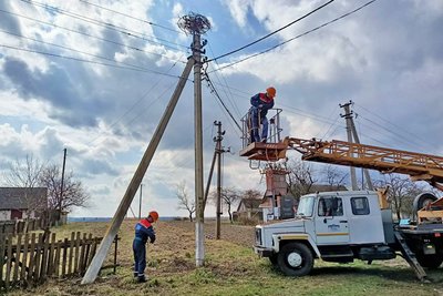 На Волині облаштовують лелечі гнізда на електроопорах