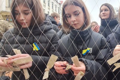 "У сітку єднання вплети оберіг" — у Житомирі до Дня Соборності влаштували патріотичну акцію на підтримку ЗСУ