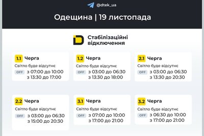 На Одещині 19 листопада діятимуть стабілізаційні відключення: графік