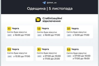 В Одесі та області 5 листопада діятимуть стабілізаційні відключення світла: графіки В Одесі та області 5 листопада діятимуть стабілізаційні відключення світла: графіки