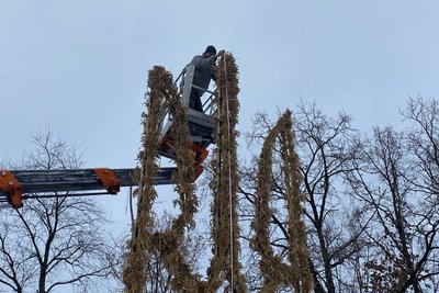 У Києві встановили найбільший тризуб із дідухів У Києві встановили найбільший тризуб із дідухів