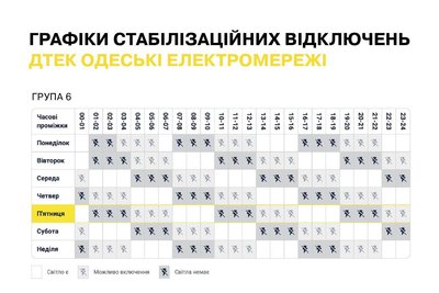 Графіки стабілізаційних відключень світла на Одещині Графіки стабілізаційних відключень світла на Одещині