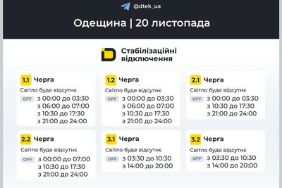 На Одещині 20 листопада діятимуть стабілізаційні відключення: графік