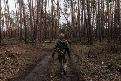 Український військовий прямує на бойову позицію
