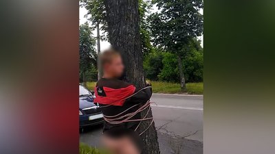 Зловили та прив'язали напівголим до дерева – у Житомирі жителі вулиці затримали крадія, який пограбував один із гаражів