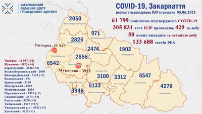 На Закарпатті за добу виявили 50 нових випадків COVID-19 На Закарпатті за добу виявили 50 нових випадків COVID-19