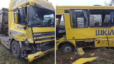 На Львівщині зіткнулися шкільний автобус та вантажівка: травмовані діти
