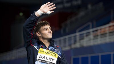 Олімпійський чемпіон Том Дейлі на ЧС-2024 з водних видів спорту в Досі, Катар.
