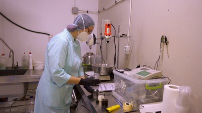 Технологиня виробництва органічної косметики Анастасія Баландіна досліджує готовий продукт на різні показники, серпень 2023. Технологиня виробництва органічної косметики Анастасія Баландіна досліджує готовий продукт на різні показники, серпень 2023.