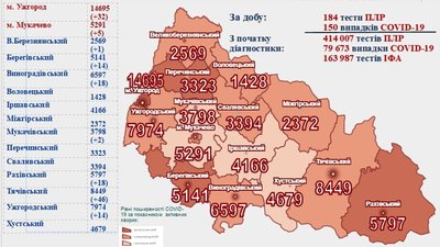 На Закарпатті за добу виявили 150 випадків COVID-19 На Закарпатті за добу виявили 150 випадків COVID-19