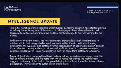 Мобілізовані військовослужбовці РФ потраплять на лінію фронту з мінімальною підготовкою — британська розвідка Мобілізовані військовослужбовці РФ потраплять на лінію фронту з мінімальною підготовкою — британська розвідка