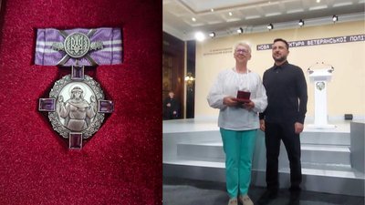Зеленський вручає орден княгині Ольги ІІІ ступеня ветеранці з Гайсина Людмилі Меню