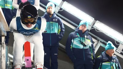 Віталій Калініченко на тренуванні у стрибках з трампліна на Олімпіаді-2026