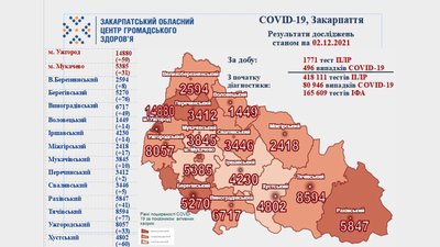 На Закарпатті за добу виявили майже 500 випадків COVID-19 На Закарпатті за добу виявили майже 500 випадків COVID-19
