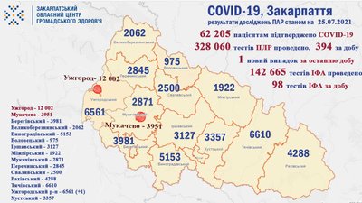 На Закарпатті за добу виявили один новий випадок COVID-19 На Закарпатті за добу виявили один новий випадок COVID-19