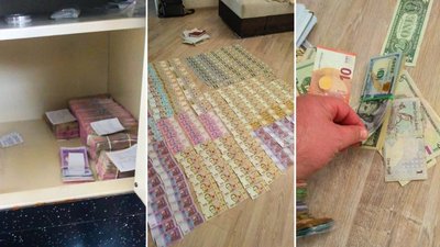 Під час обшуків знайшли 383 тисяч 600 гривень та 22 тисячі 400 доларів США готівки Під час обшуків знайшли 383 тисяч 600 гривень та 22 тисячі 400 доларів США готівки