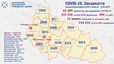 На Закарпатті за добу зареєстрували одинадцять нових випадків COVID-19 На Закарпатті за добу зареєстрували одинадцять нових випадків COVID-19