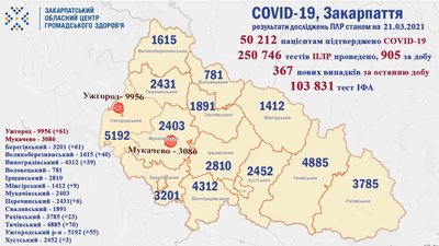 Понад 300 нових випадків COVID-19 виявили на Закарпатті за добу Понад 300 нових випадків COVID-19 виявили на Закарпатті за добу