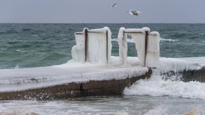 Ожеледь, зима, море, ланжерон, пірс, негода, штормове, Одеса, Чорне море