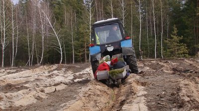 За допомогою трактора висаджують новий ліс За допомогою трактора висаджують новий ліс