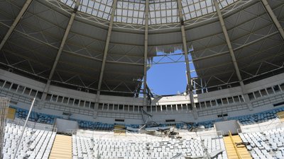 Пошкоджений стадіон «Чорноморець» унаслідок атаки РФ на Одесу 7 серпня 2026 року