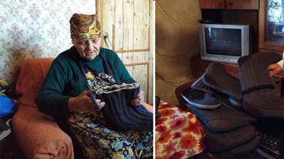 "Хоч як мені важко, не можу кинути це". Пенсіонерка з Клинців шиє валянки і рукавиці для військових