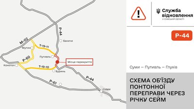 Рух понтонною переправою через річку Сейм, поблизу села Чумакове на Сумщині тимчасово закрито Рух понтонною переправою через річку Сейм, поблизу села Чумакове на Сумщині тимчасово закрито