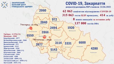 На Закарпатті за добу виявили 8 випадків захворювання на COVID-19 На Закарпатті за добу виявили 8 випадків захворювання на COVID-19