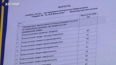 У лікарнях та поліклініках Житомира з'явилася інформація про платні послуги